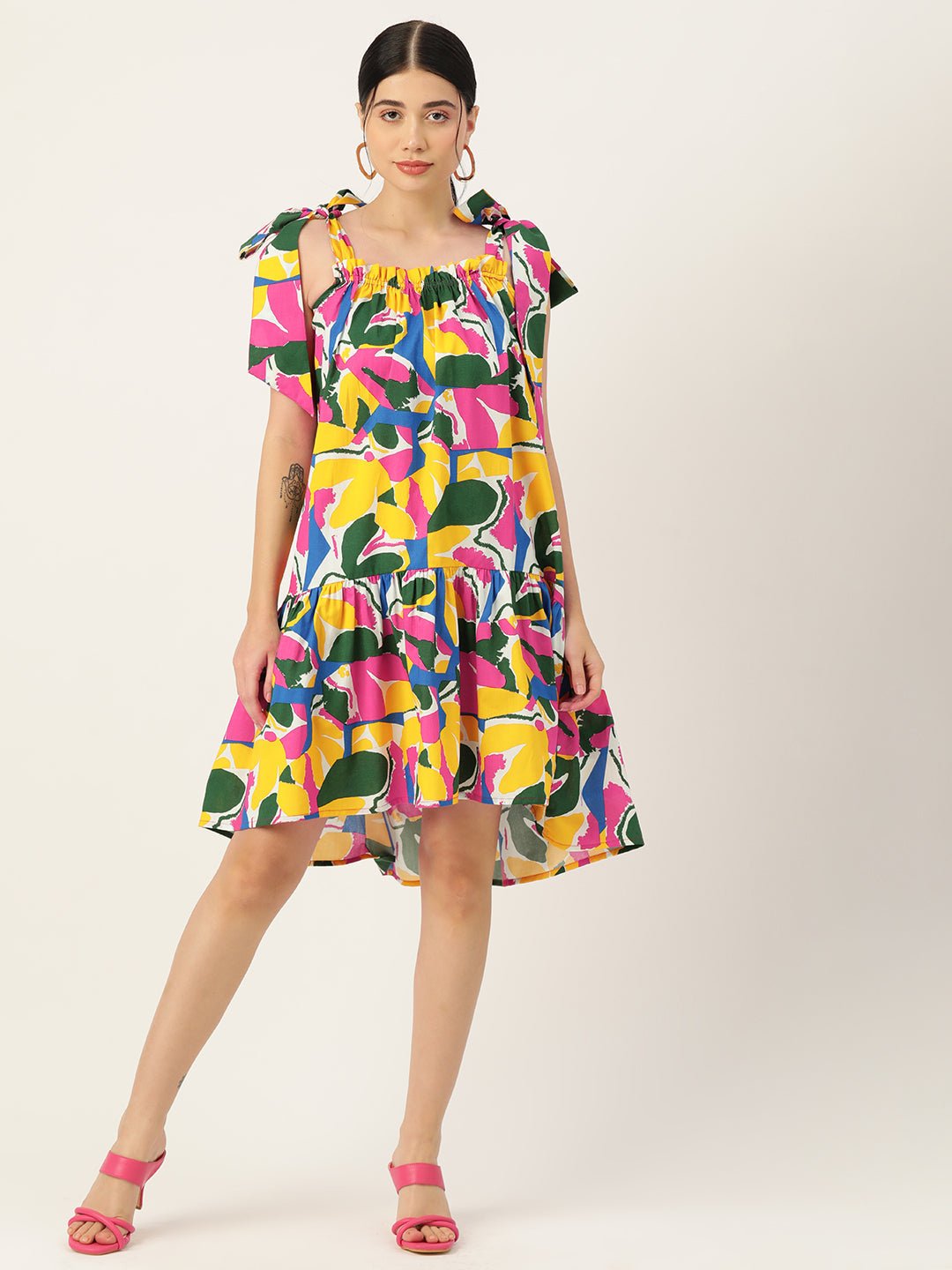 Printed Cotton A - line Dress - RueCollections