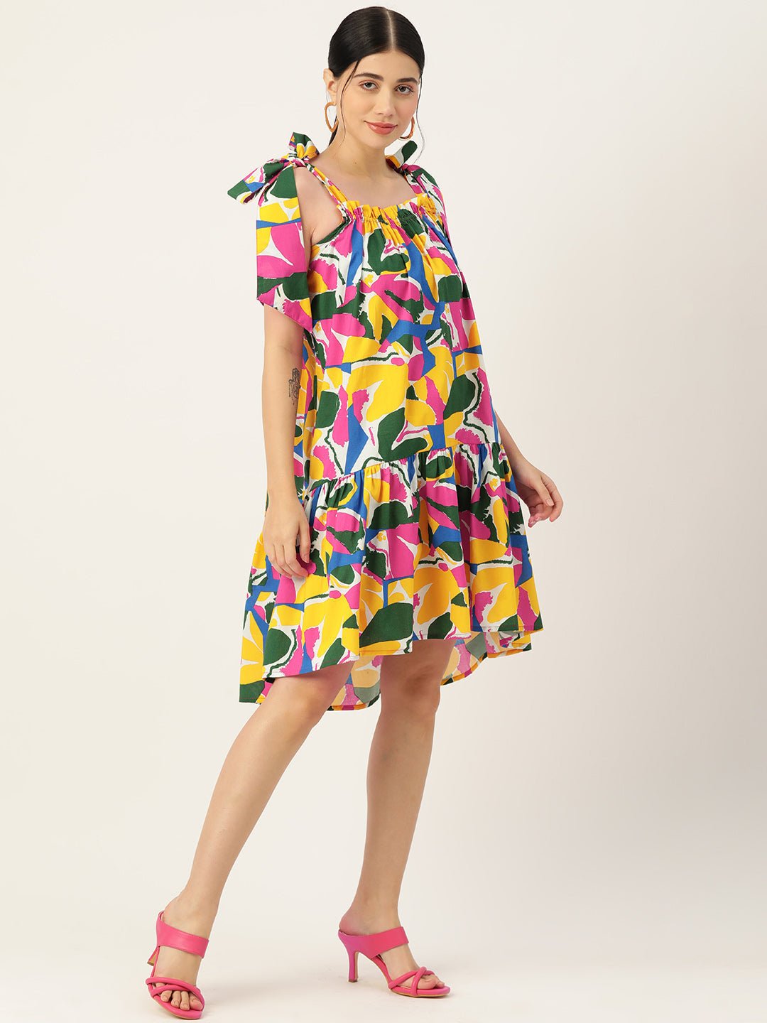 Printed Cotton A - line Dress - RueCollections