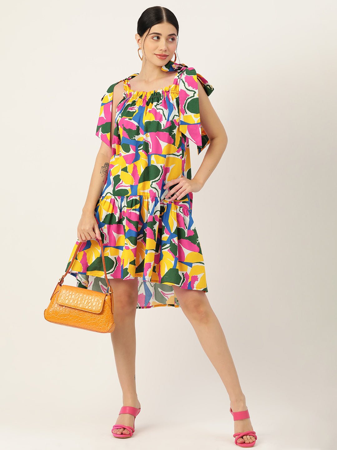 Printed Cotton A - line Dress - RueCollections