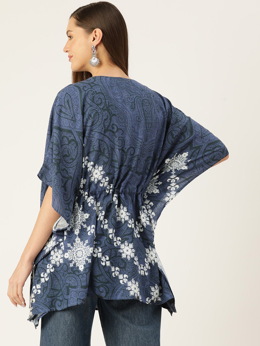 Printed Kimono Sleeves Ethnic Kaftan Longline Top - RueCollections