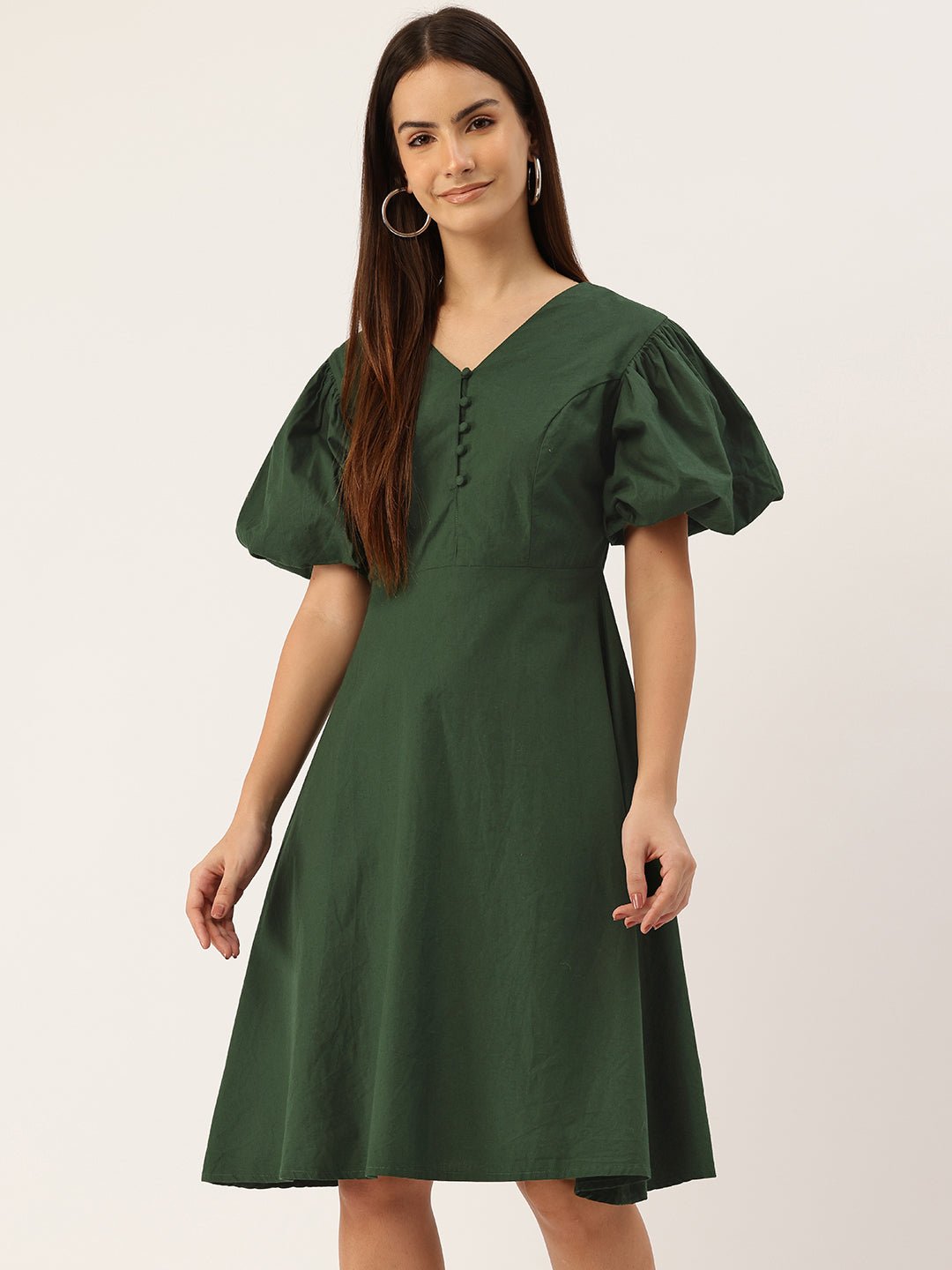 Puff Sleeves Fit & Flare Dress - RueCollections