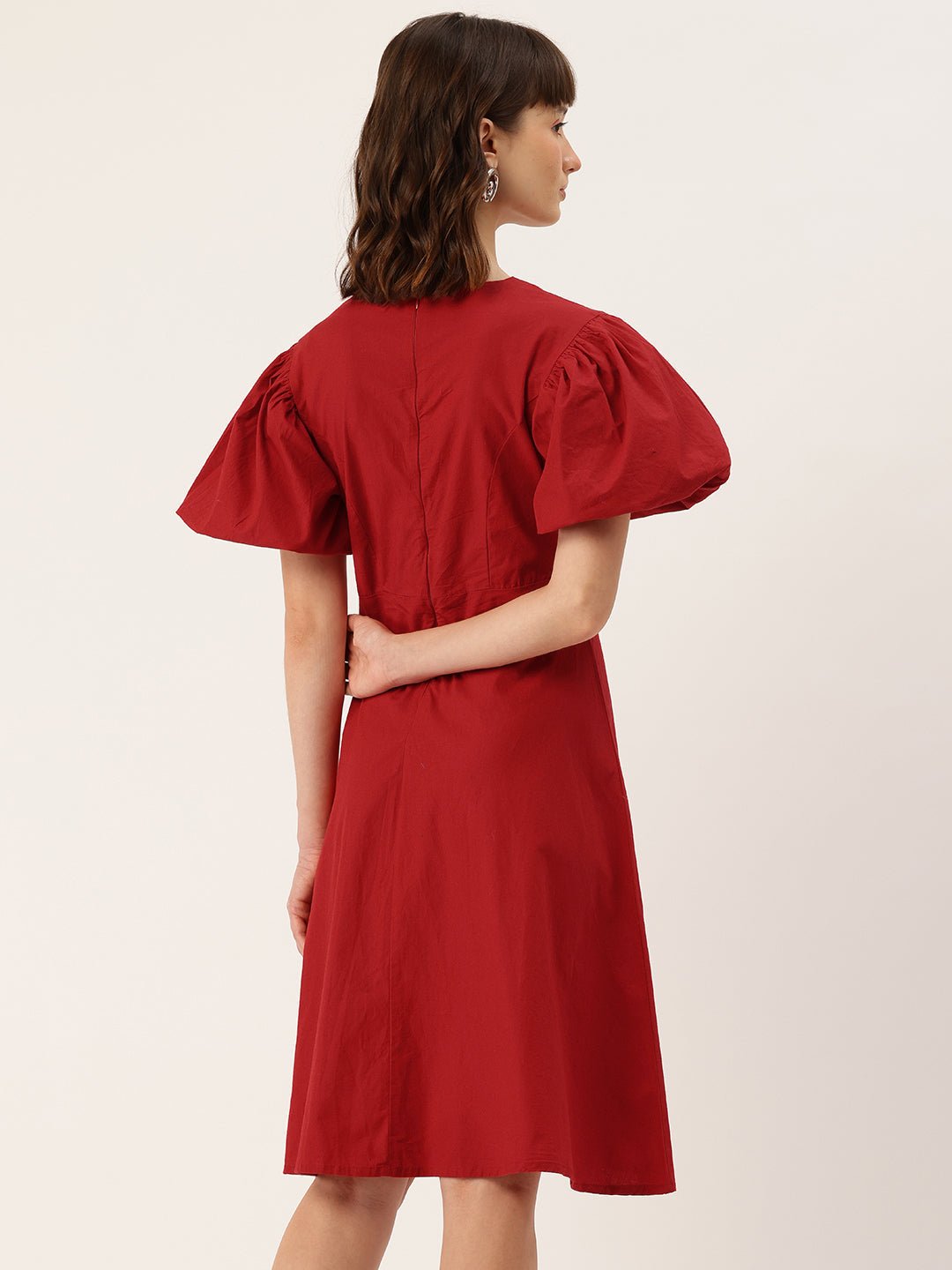 Puff Sleeves Fit & Flare Dress - RueCollections