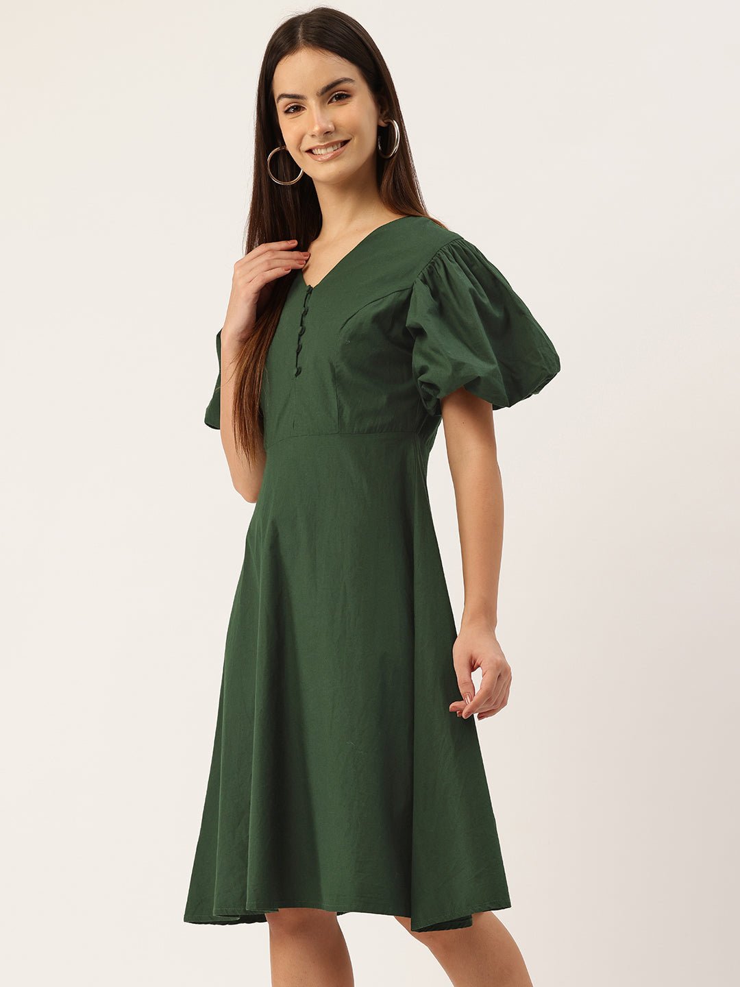 Puff Sleeves Fit & Flare Dress - RueCollections