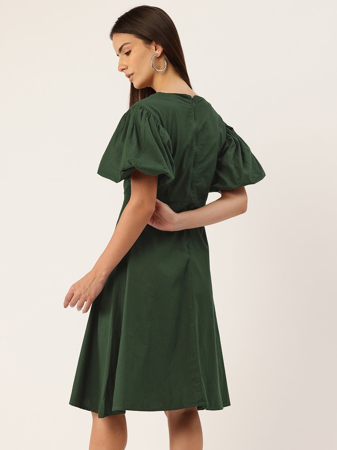 Puff Sleeves Fit & Flare Dress - RueCollections