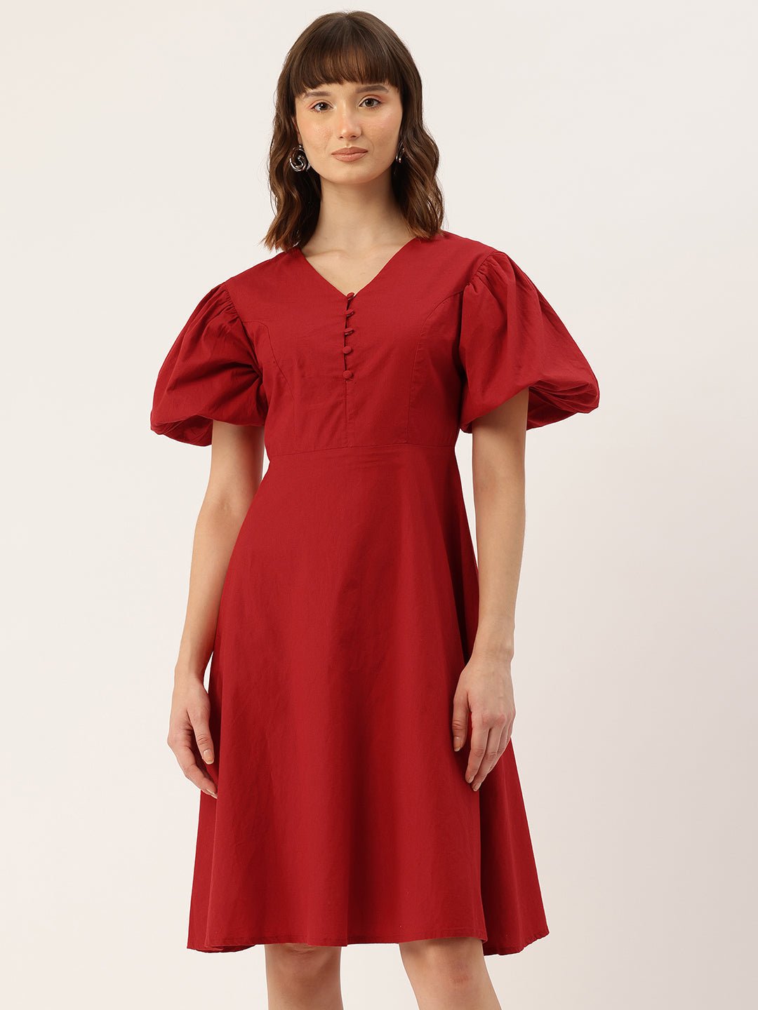 Puff Sleeves Fit & Flare Dress - RueCollections