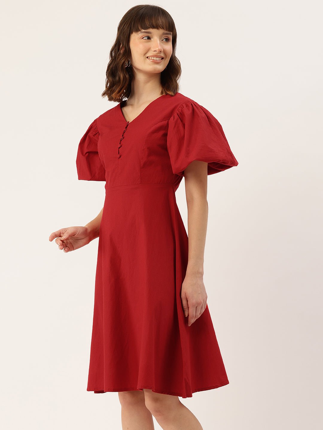 Puff Sleeves Fit & Flare Dress - RueCollections