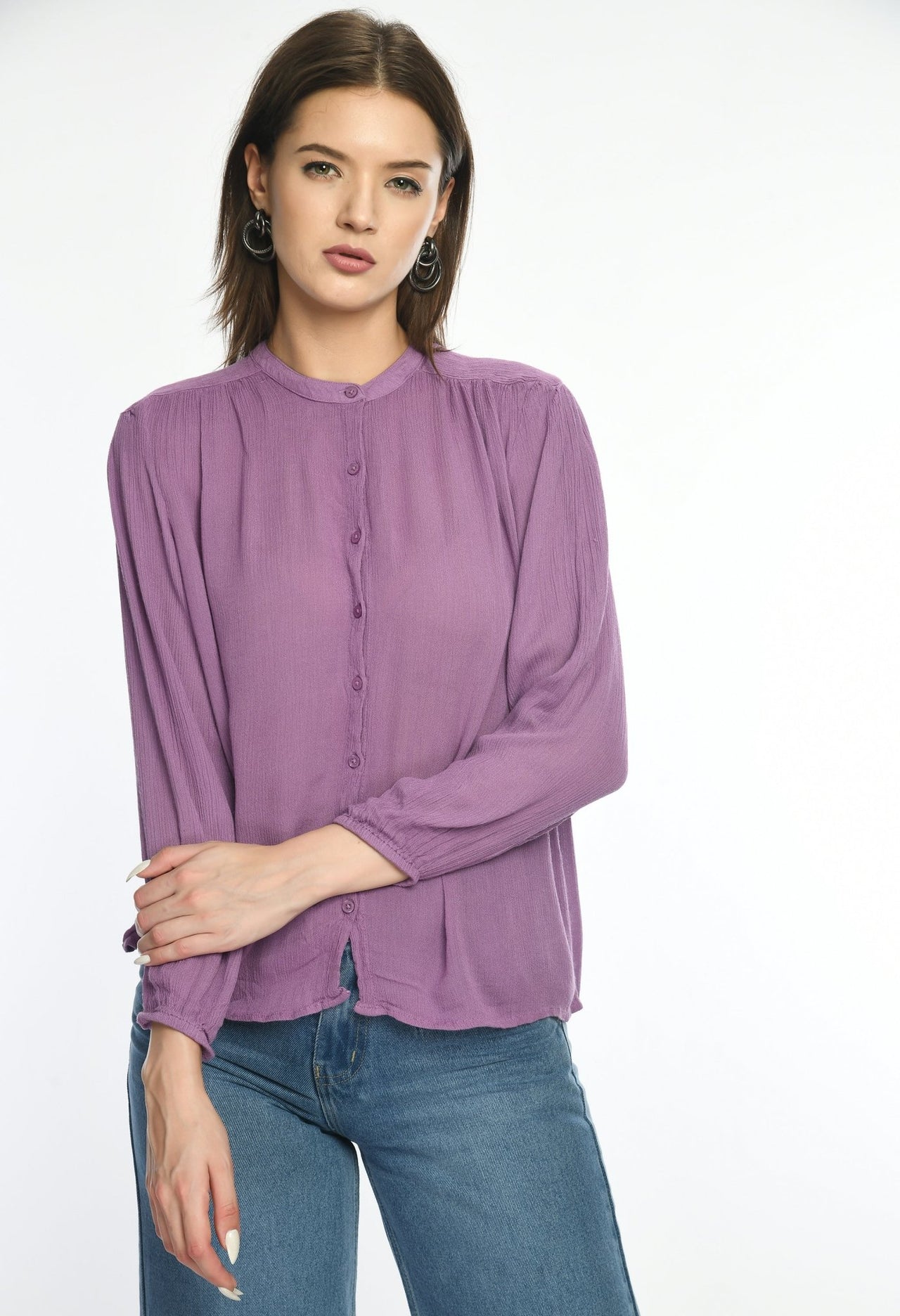 Purple Viscose Button Down Top - RueCollections