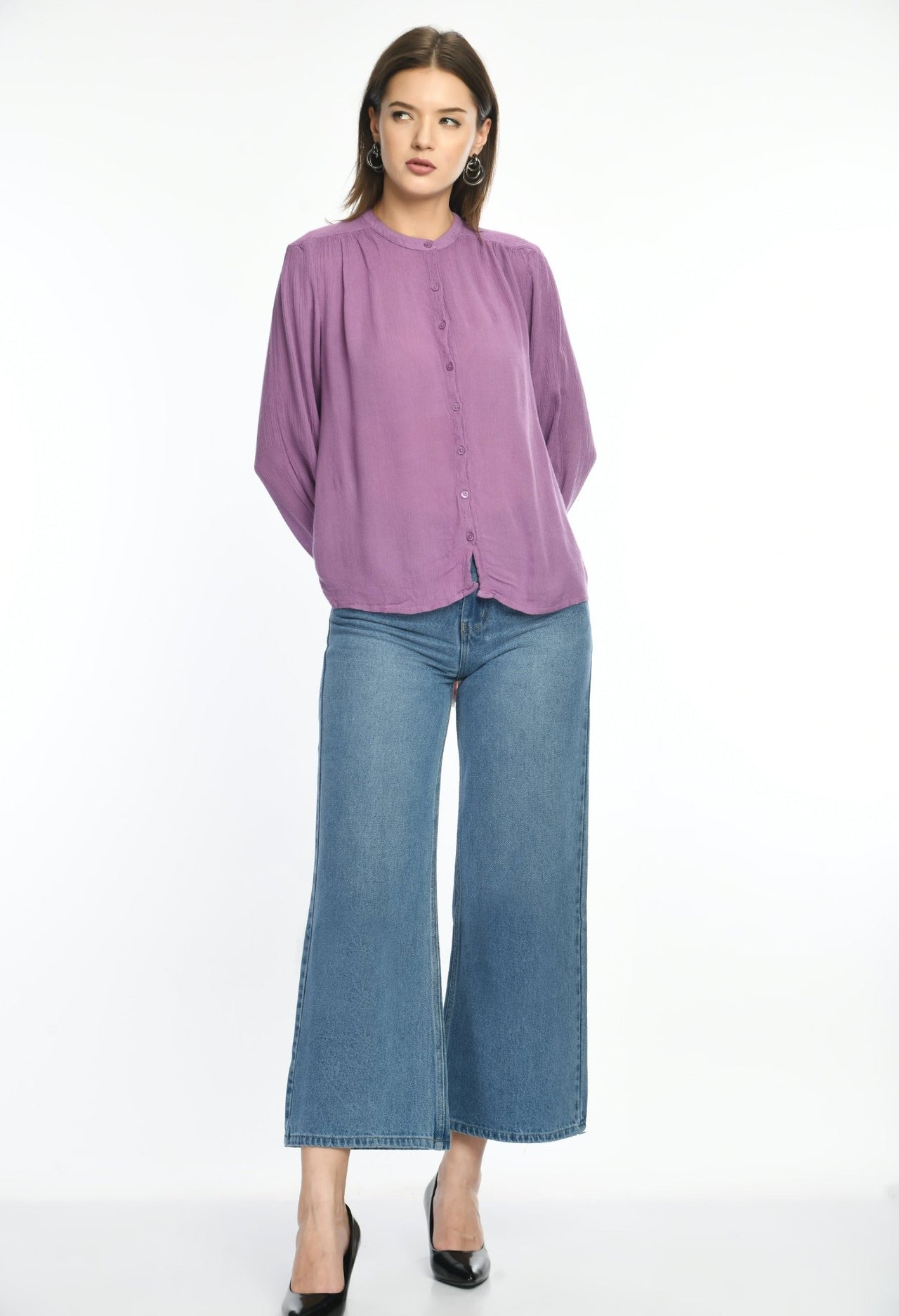 Purple Viscose Button Down Top - RueCollections