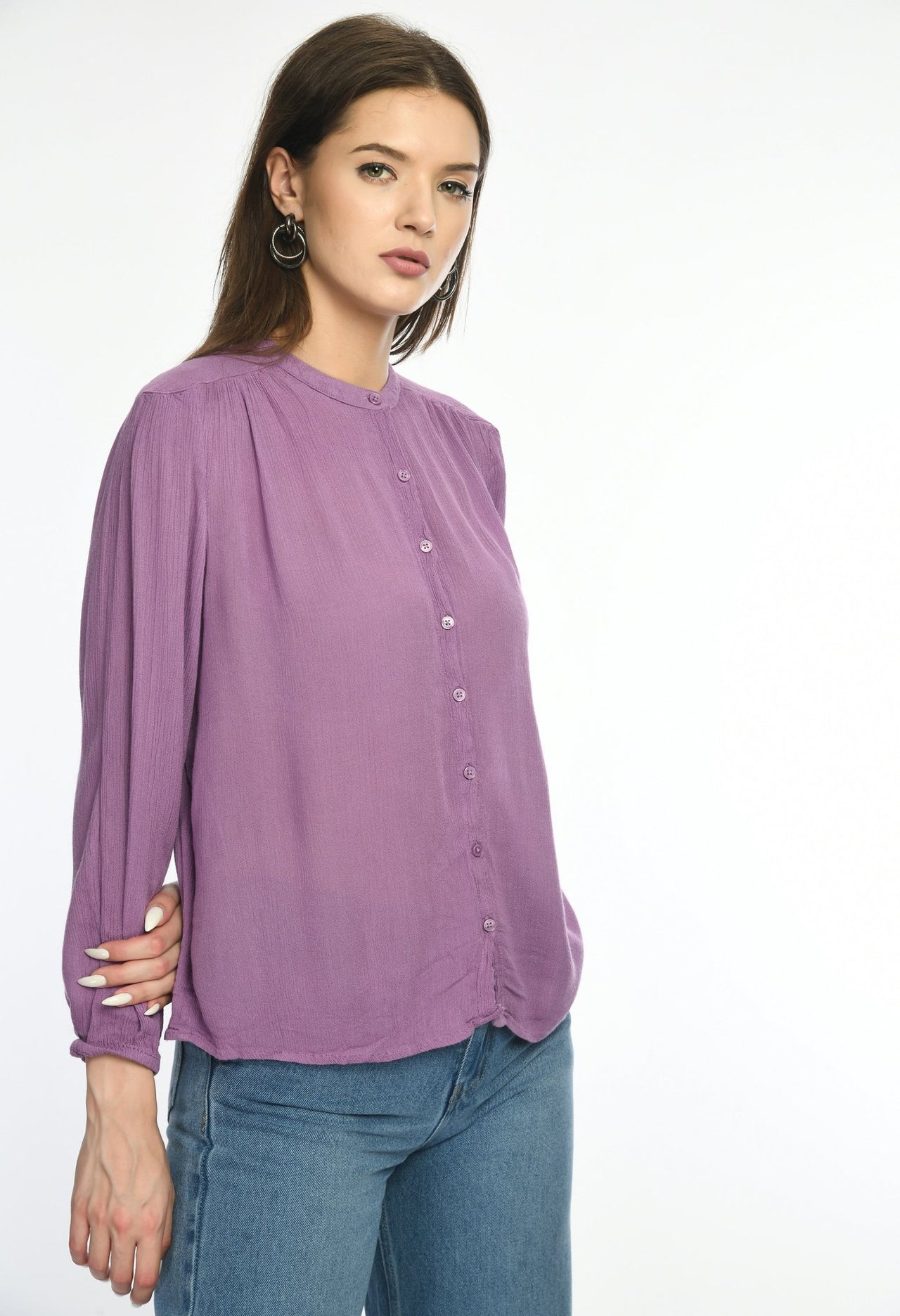 Purple Viscose Button Down Top - RueCollections