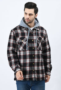 Thumbnail for Red Flannel Checked Jacket With Hoodie - RueCollections