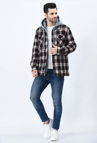 Thumbnail for Red Flannel Checked Jacket With Hoodie - RueCollections