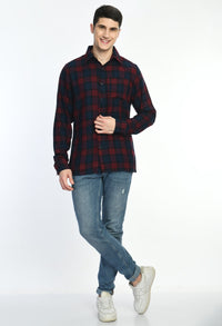 Thumbnail for Red & Navy Checks Full Sleeves Shirt - RueCollections