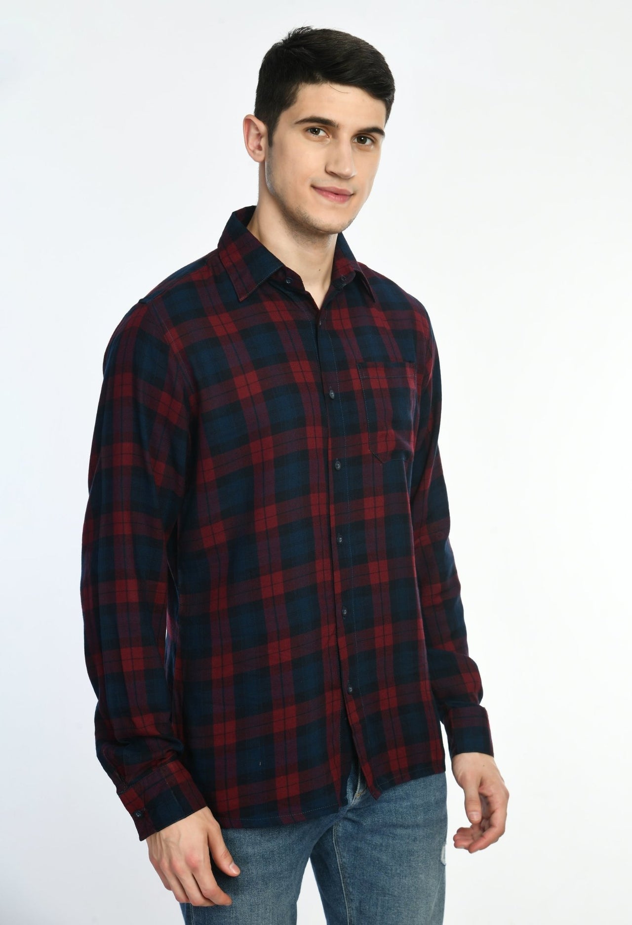 Red & Navy Checks Full Sleeves Shirt - RueCollections