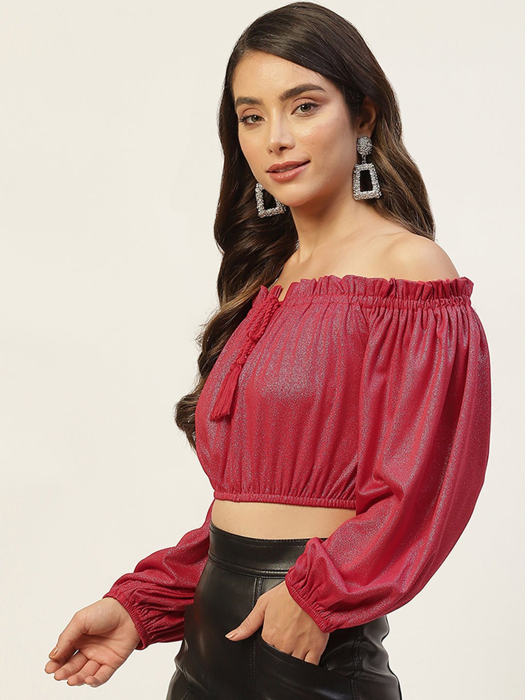 Red Off - Shoulder Crop Top - RueCollections