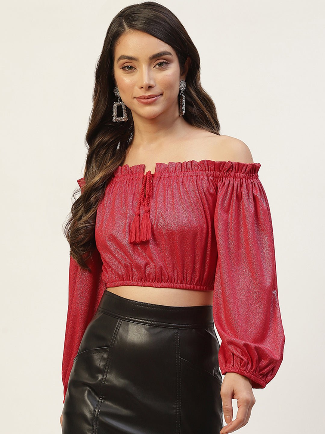 Red Off - Shoulder Crop Top - RueCollections