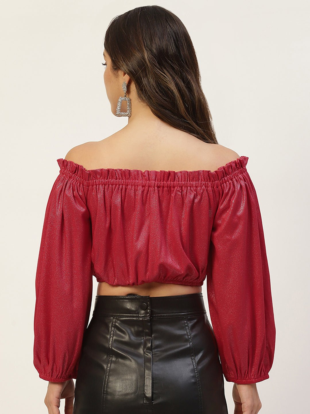 Red Off - Shoulder Crop Top - RueCollections