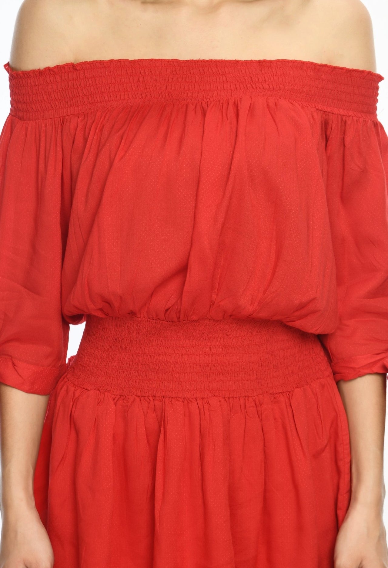 Red Off Shoulder Tiered Dress - RueCollections