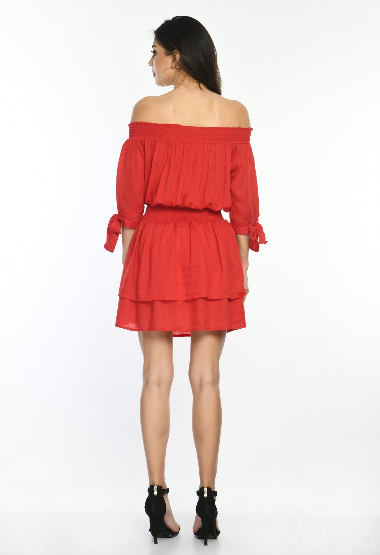 Red Off Shoulder Tiered Dress - RueCollections