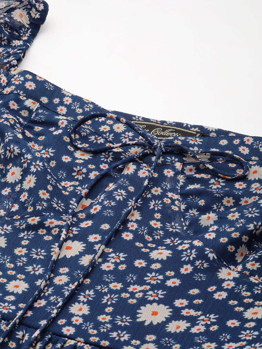 Rue Collection Blue Floral Print Chiffon A - Line Mini Dress - RueCollections