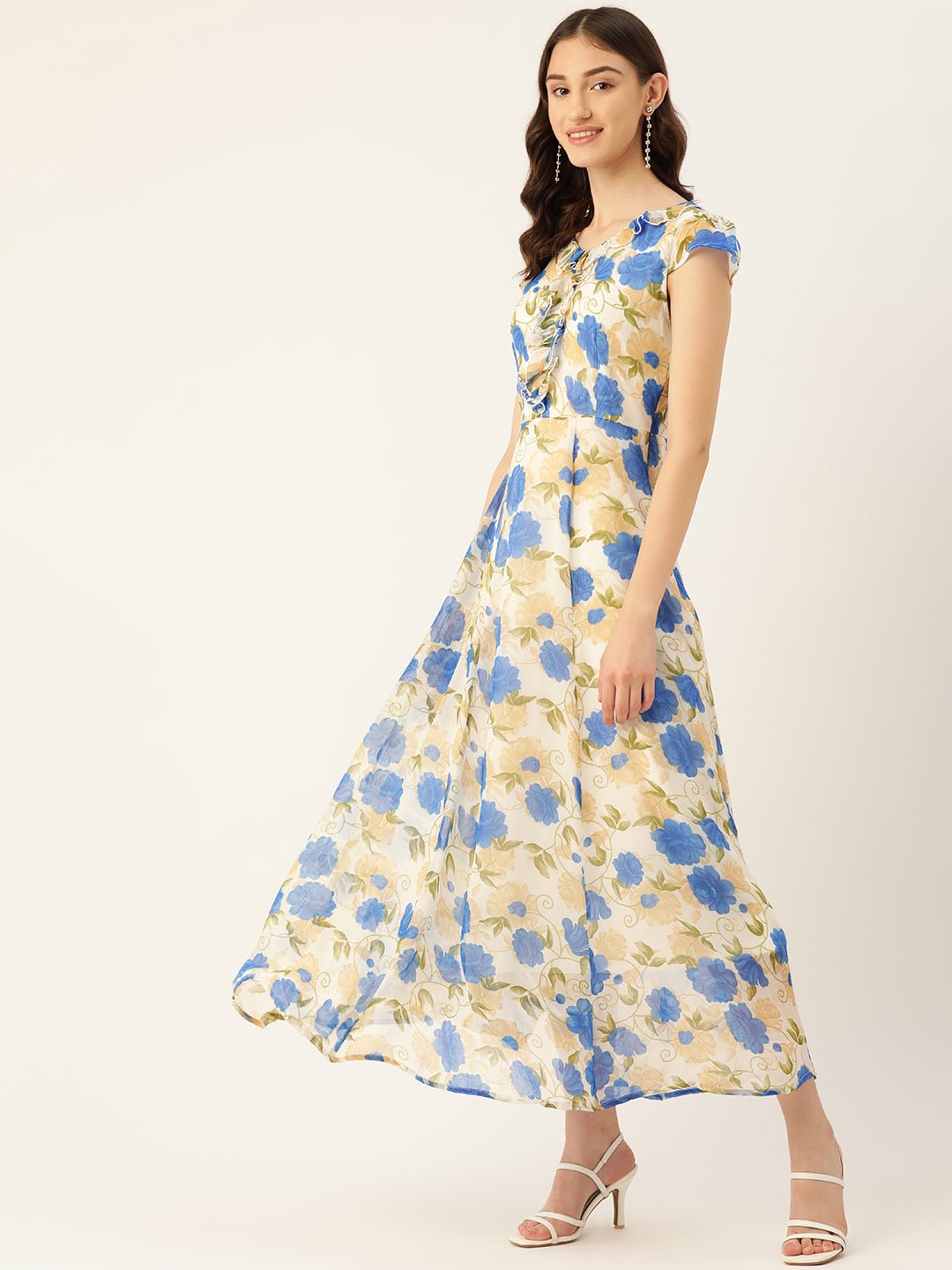 Rue Collection Floral Print Chiffon A - Line Maxi Dress - RueCollections