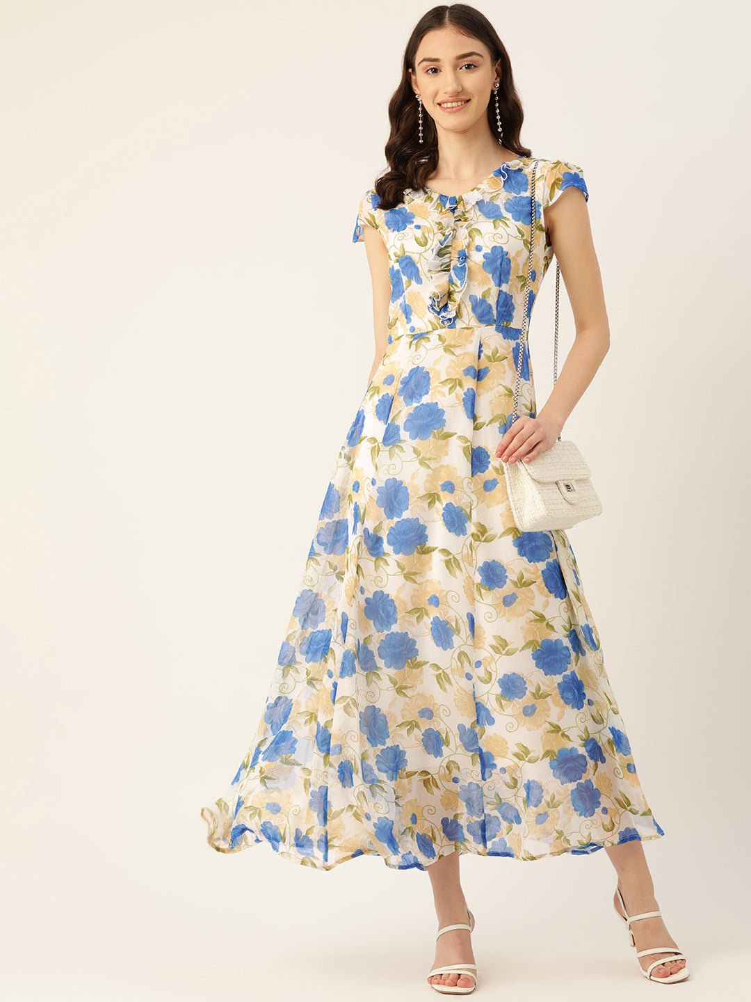 Rue Collection Floral Print Chiffon A - Line Maxi Dress - RueCollections