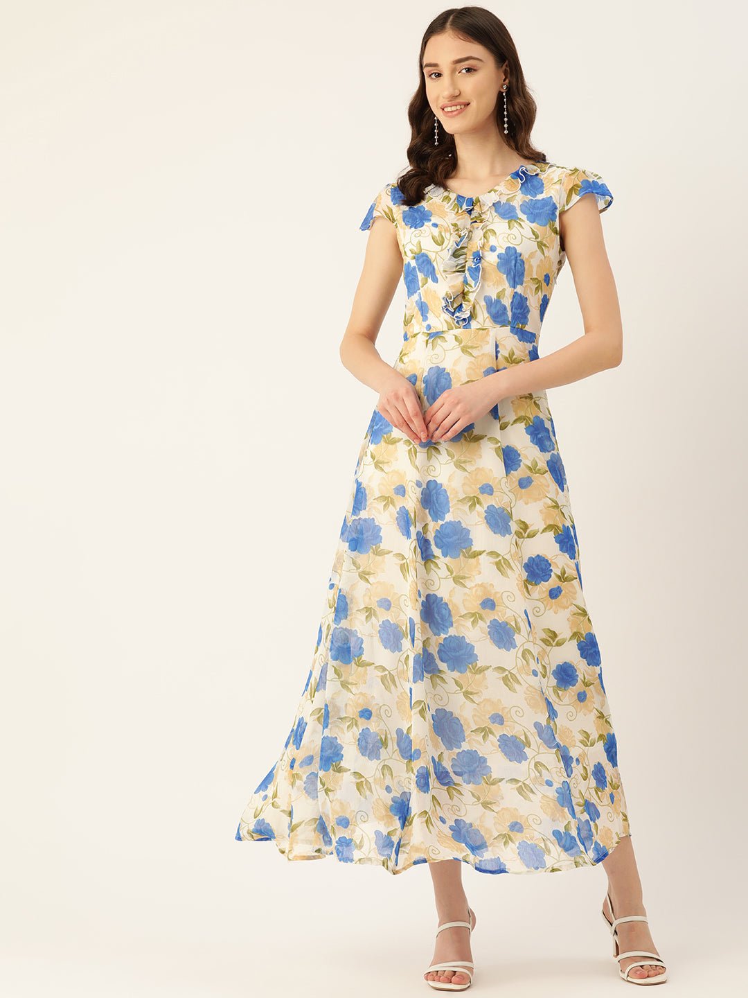 Rue Collection Floral Print Chiffon A - Line Maxi Dress - RueCollections