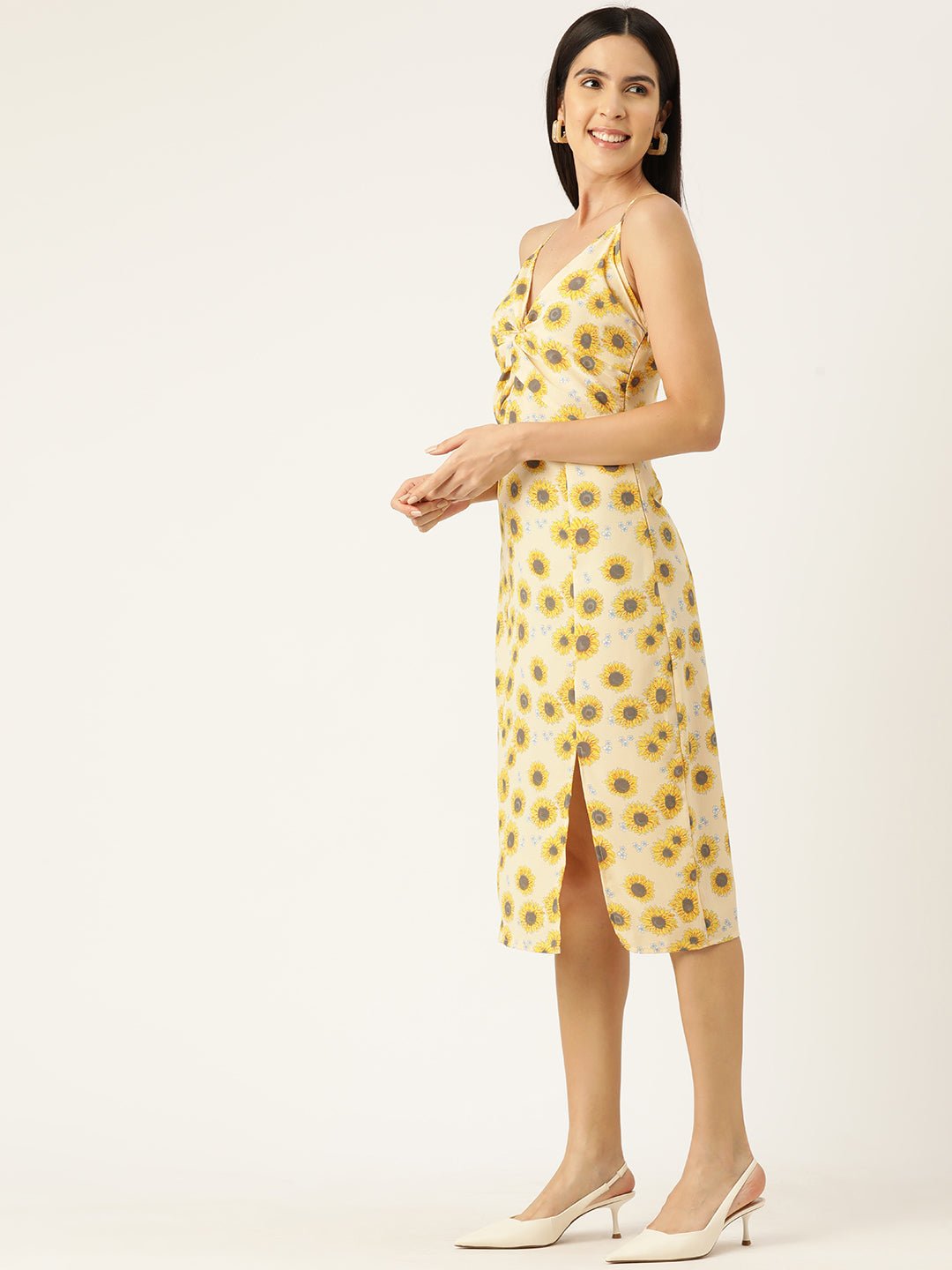 Rue Collection Floral Print Crepe Slip A - Line Dress - RueCollections