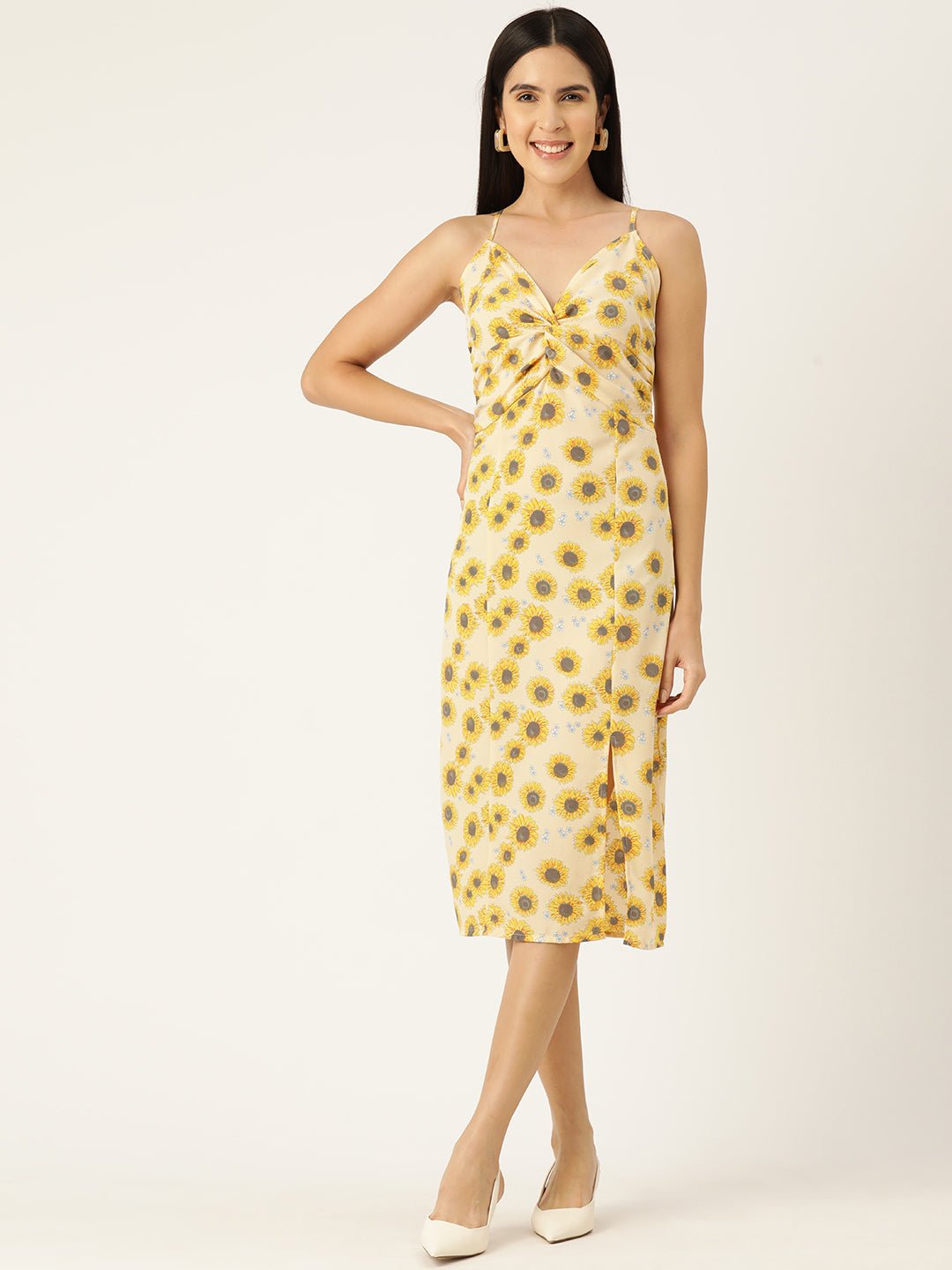 Rue Collection Floral Print Crepe Slip A - Line Dress - RueCollections