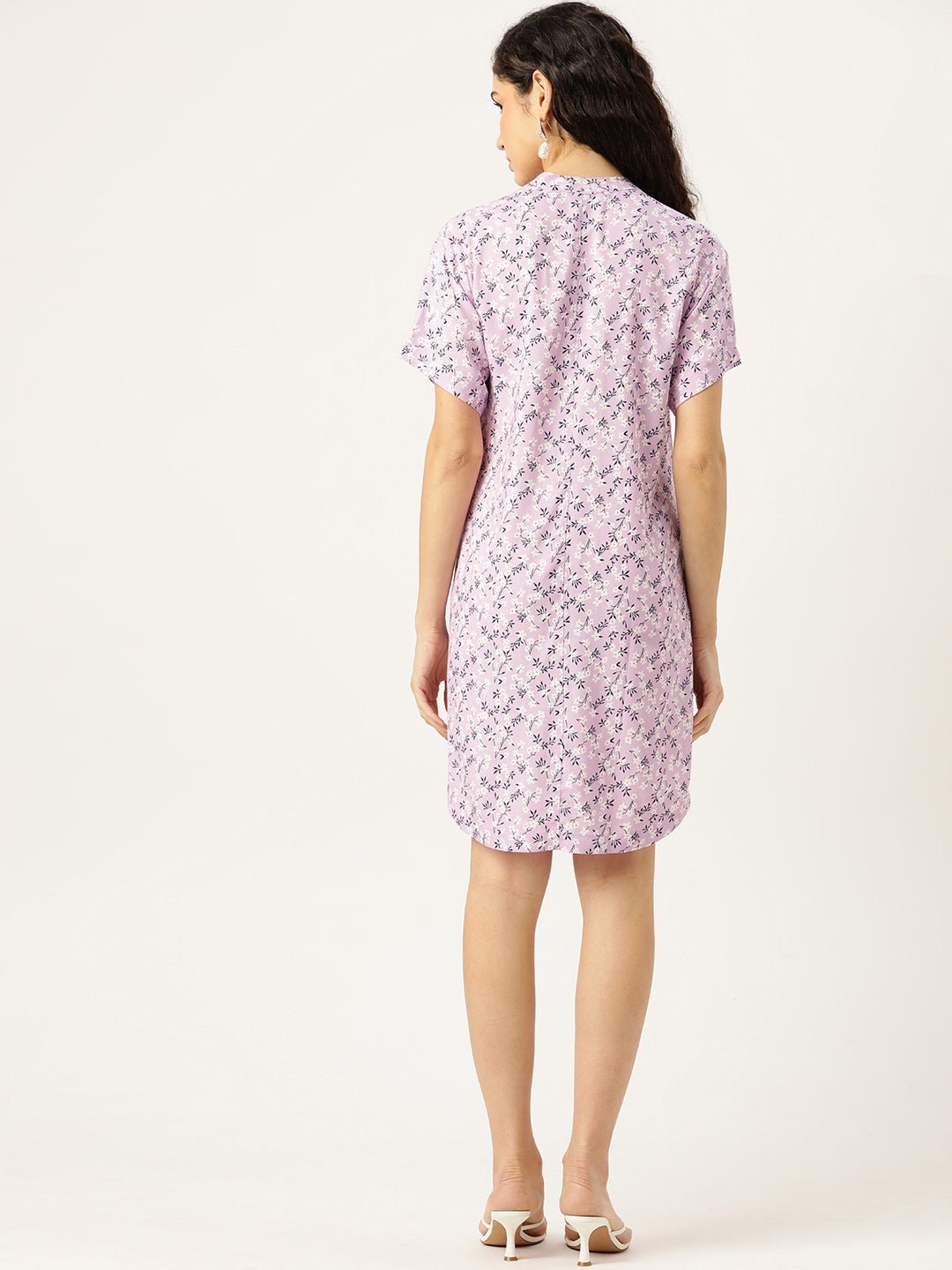 Rue Collection Floral Print Mandarin Collar Shirt Dress - RueCollections