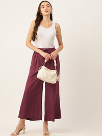 Thumbnail for Rue Collection Maroon Relaxed Loose Fit High - Rise Pleated Culottes - RueCollections