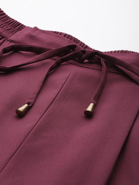 Thumbnail for Rue Collection Maroon Relaxed Loose Fit High - Rise Pleated Culottes - RueCollections