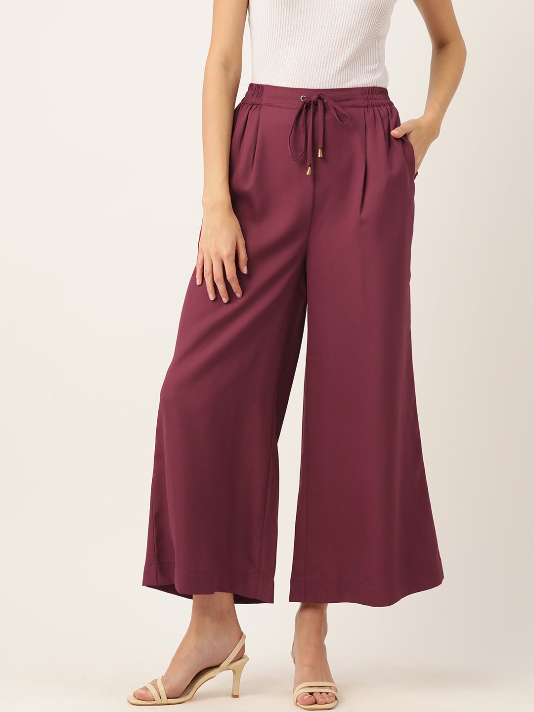 Rue Collection Maroon Relaxed Loose Fit High - Rise Pleated Culottes - RueCollections