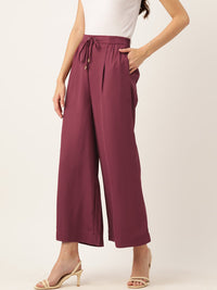 Thumbnail for Rue Collection Maroon Relaxed Loose Fit High - Rise Pleated Culottes - RueCollections