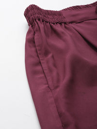 Thumbnail for Rue Collection Maroon Relaxed Loose Fit High - Rise Pleated Culottes - RueCollections