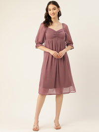 Thumbnail for Rue Collection Mauve Chiffon A - Line Midi Dress - RueCollections