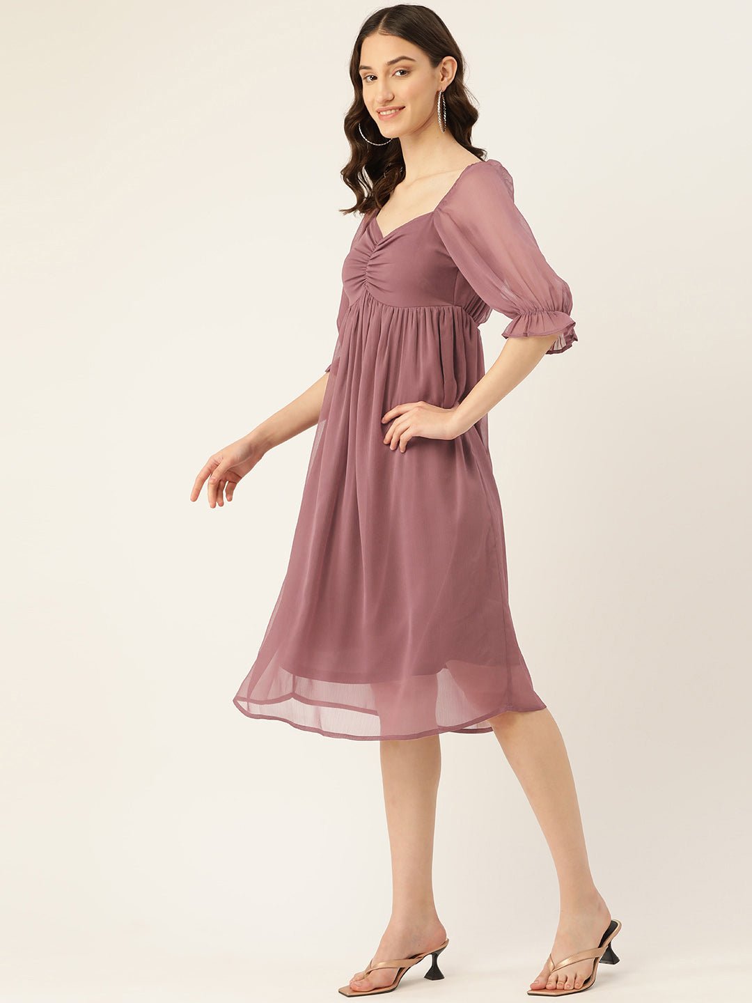 Rue Collection Mauve Chiffon A - Line Midi Dress - RueCollections