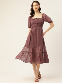 Thumbnail for Rue Collection Mauve Smocked Tiered Fit & Flare Midi Dress - RueCollections