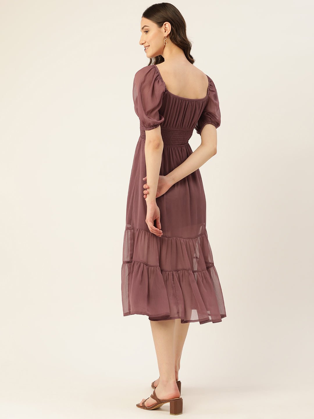 Rue Collection Mauve Smocked Tiered Fit & Flare Midi Dress - RueCollections