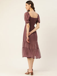 Thumbnail for Rue Collection Mauve Smocked Tiered Fit & Flare Midi Dress - RueCollections