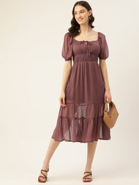 Thumbnail for Rue Collection Mauve Smocked Tiered Fit & Flare Midi Dress - RueCollections