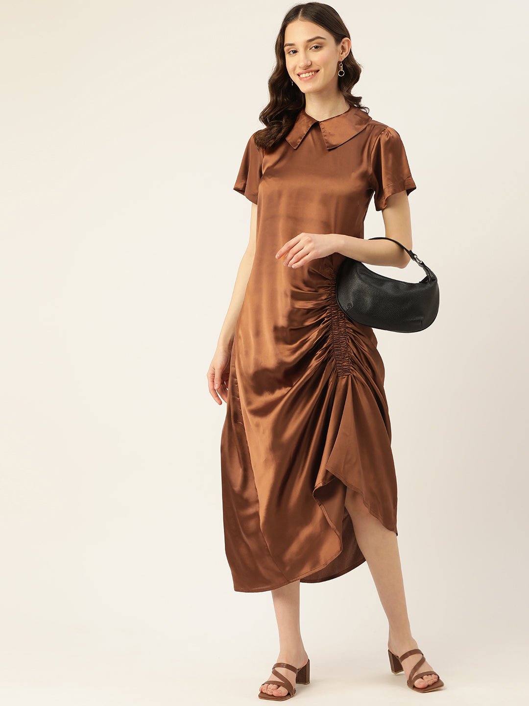 Rue Collection Peter Pan Collar Satin Maxi Dress - RueCollections