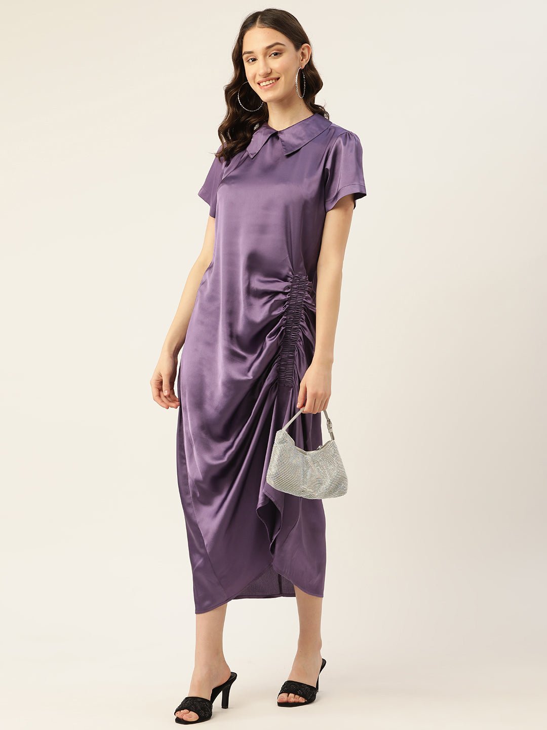 Rue Collection Peter Pan Collar Satin Maxi Dress - RueCollections