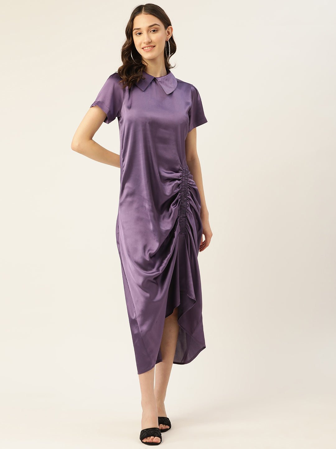 Rue Collection Peter Pan Collar Satin Maxi Dress - RueCollections