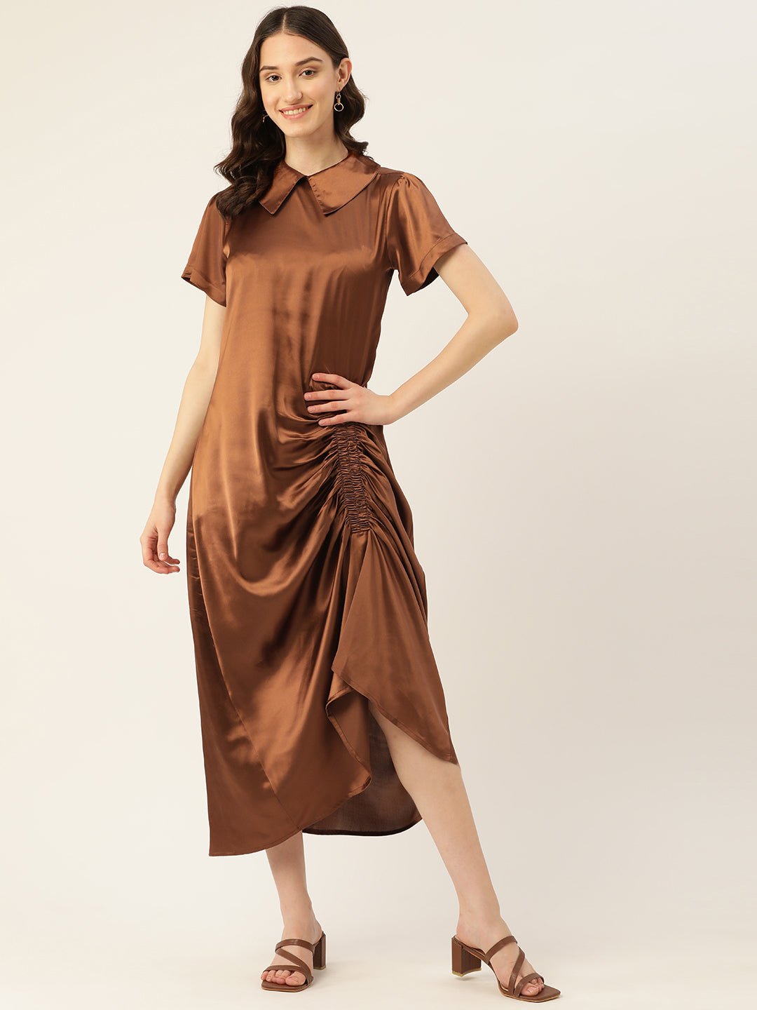 Rue Collection Peter Pan Collar Satin Maxi Dress - RueCollections