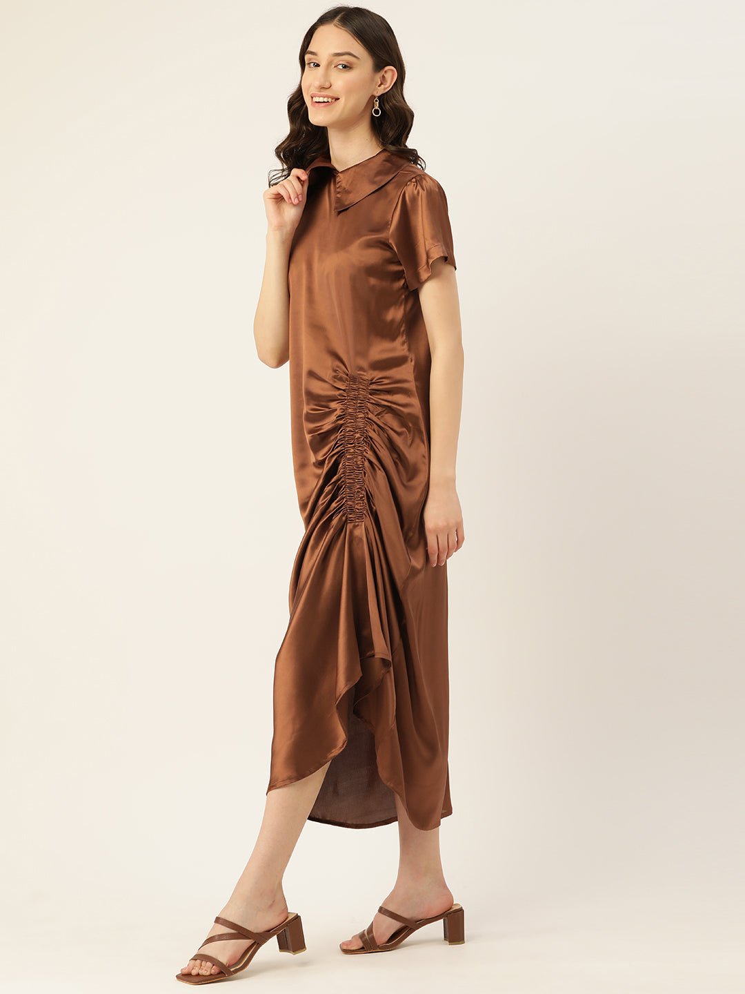 Rue Collection Peter Pan Collar Satin Maxi Dress - RueCollections