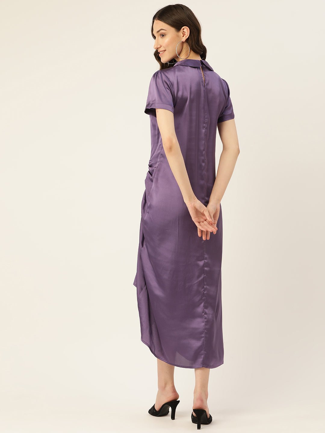 Rue Collection Peter Pan Collar Satin Maxi Dress - RueCollections