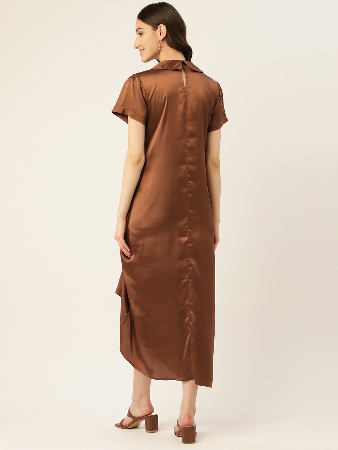 Rue Collection Peter Pan Collar Satin Maxi Dress - RueCollections