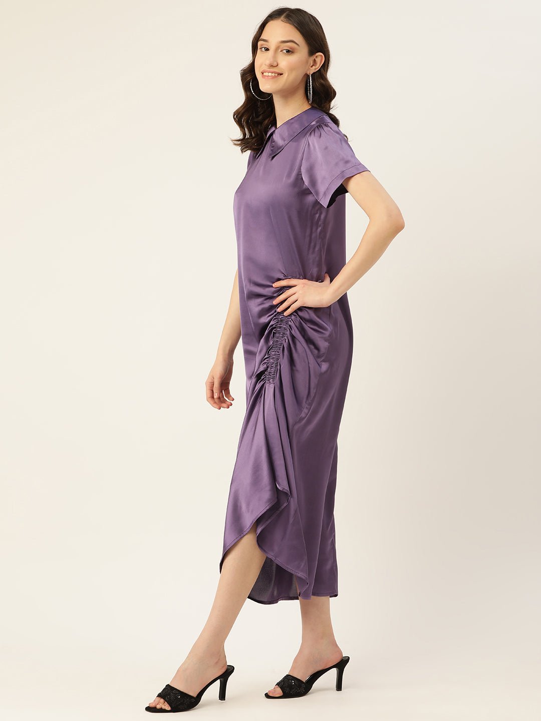 Rue Collection Peter Pan Collar Satin Maxi Dress - RueCollections