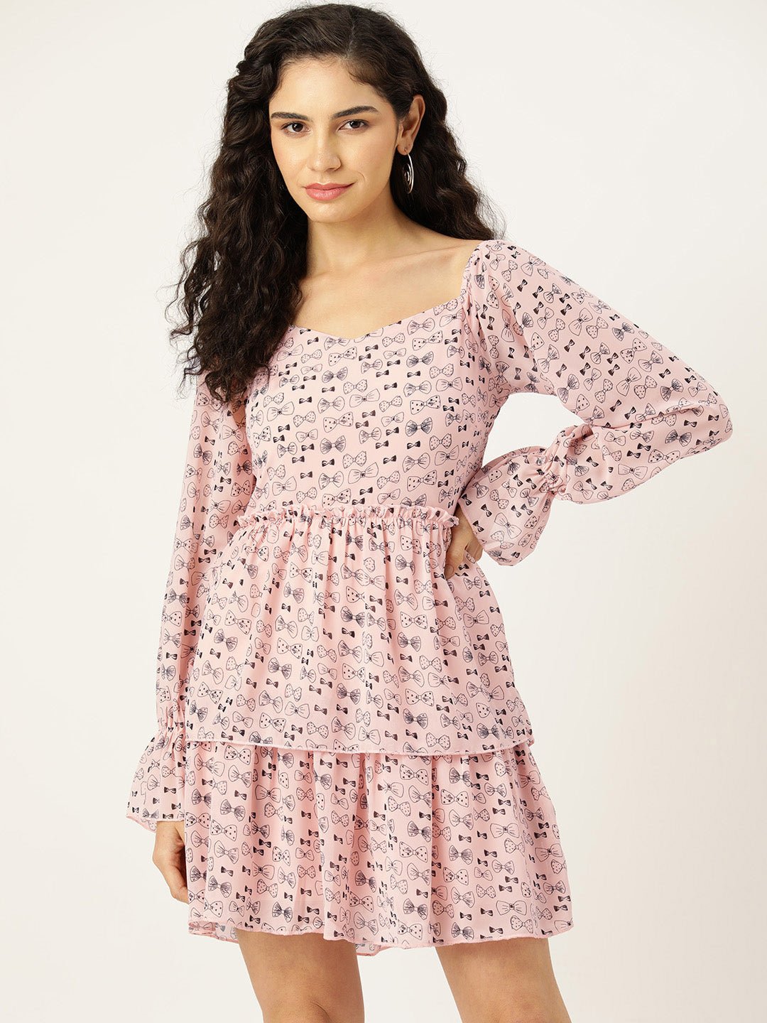 Rue Collection Print Bishop Sleeves Chiffon A - Line Dress - RueCollections