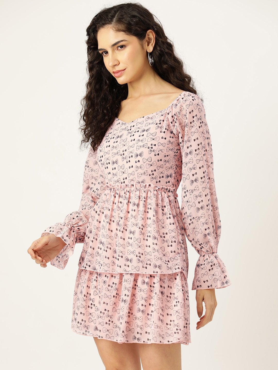 Rue Collection Print Bishop Sleeves Chiffon A - Line Dress - RueCollections